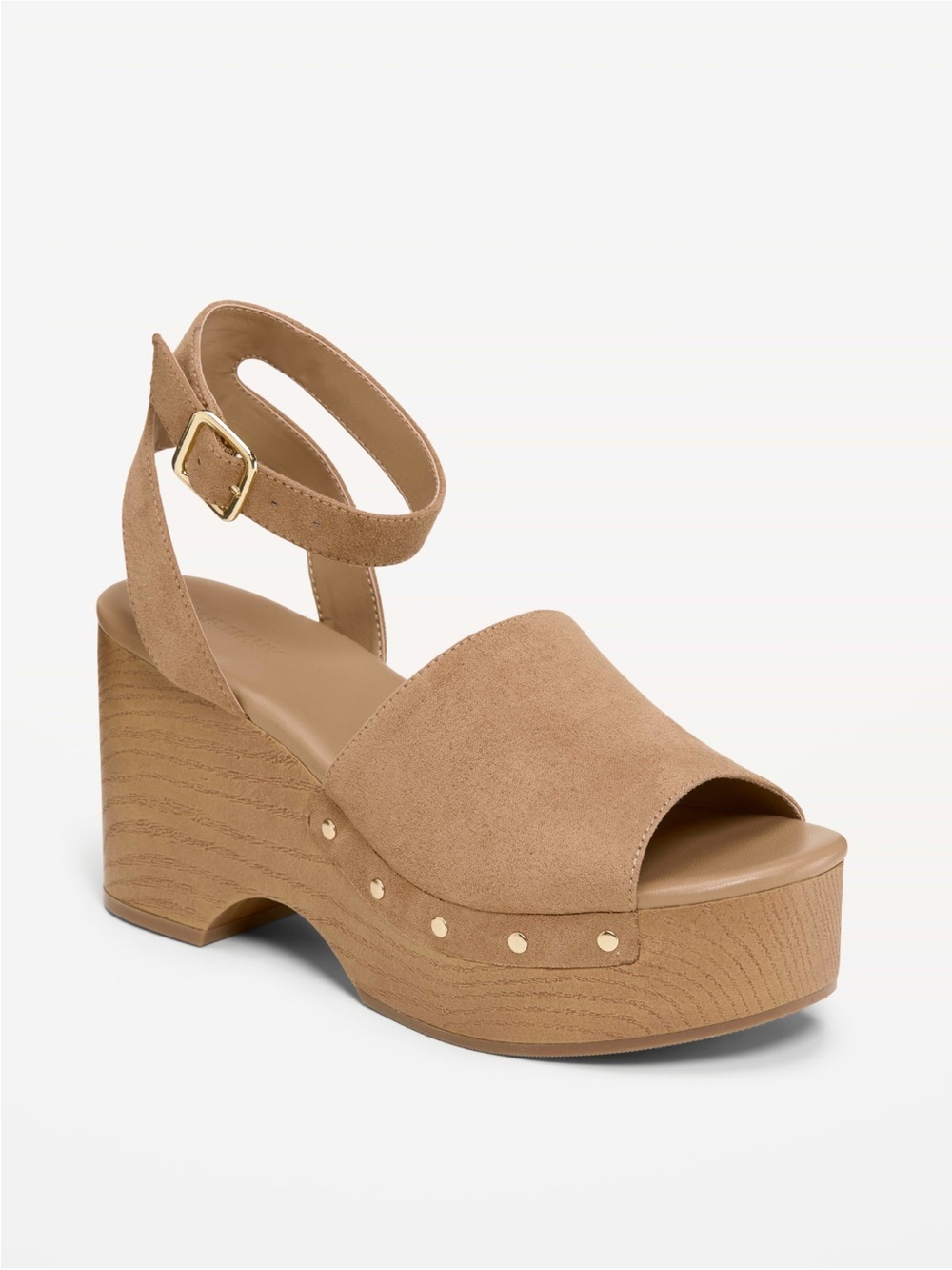 Suede Platform Ankle-Strap Sandal in Tan